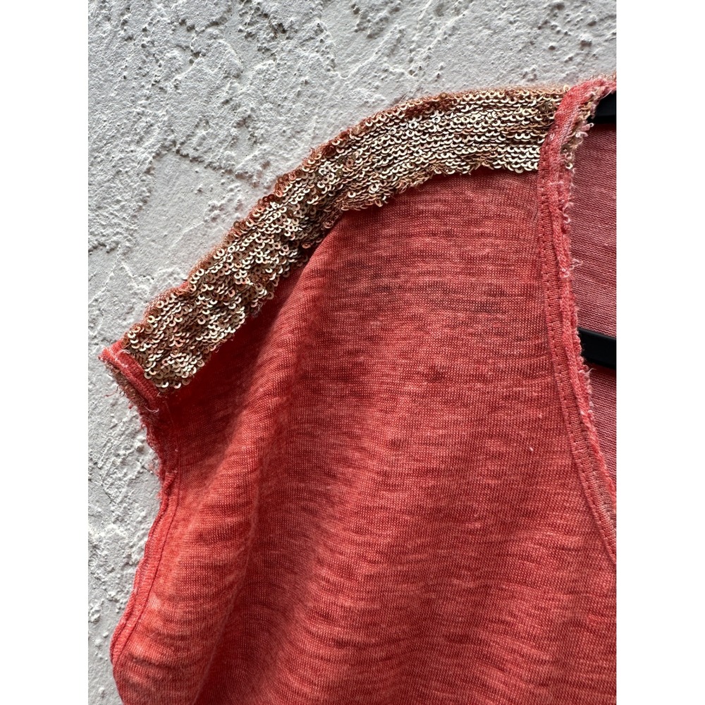 Not Shy Paris Linen Sequin Shoulder Top Short Sleeve Small Lagenlook - Picture 2 of 7